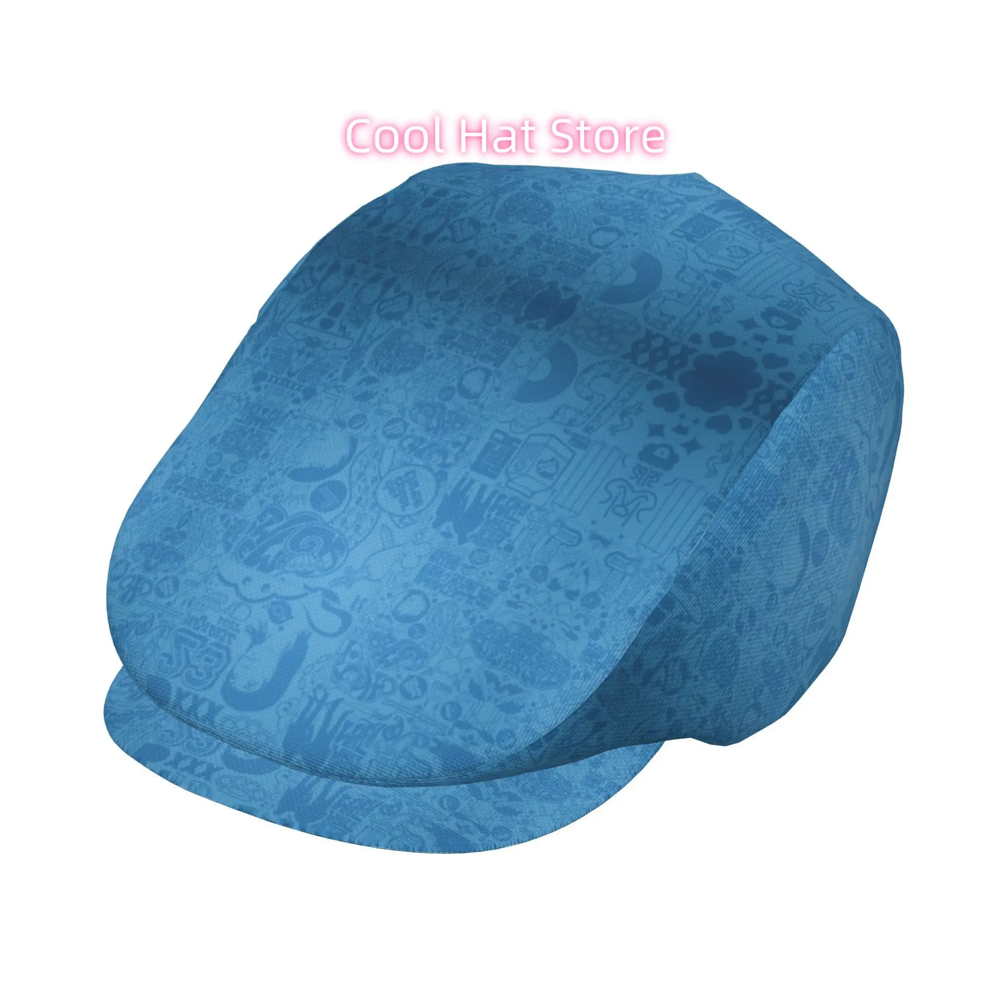 Blue Monochrome Collage Men And Women Flat-Top Cap, Adjustable Beret, Newsboy Cap, Ivy Caps, Taxi Driver Caps, Irish