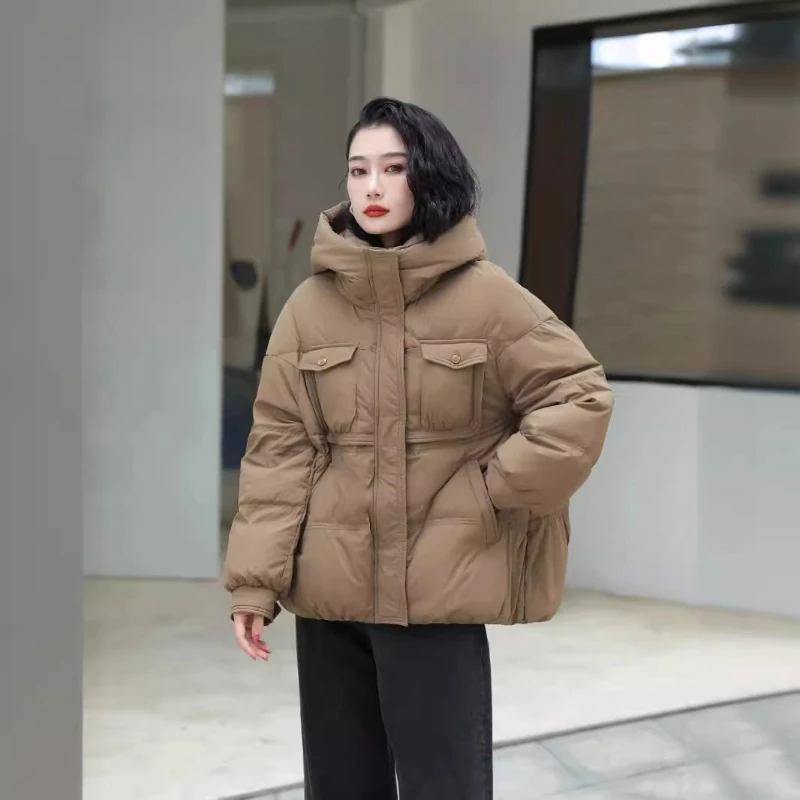 

Women's Puffer Coats Winter New Down Parker Korean Solid Large Pockets Outerwears Thickened Loose Warm Snow Female Down Jackets