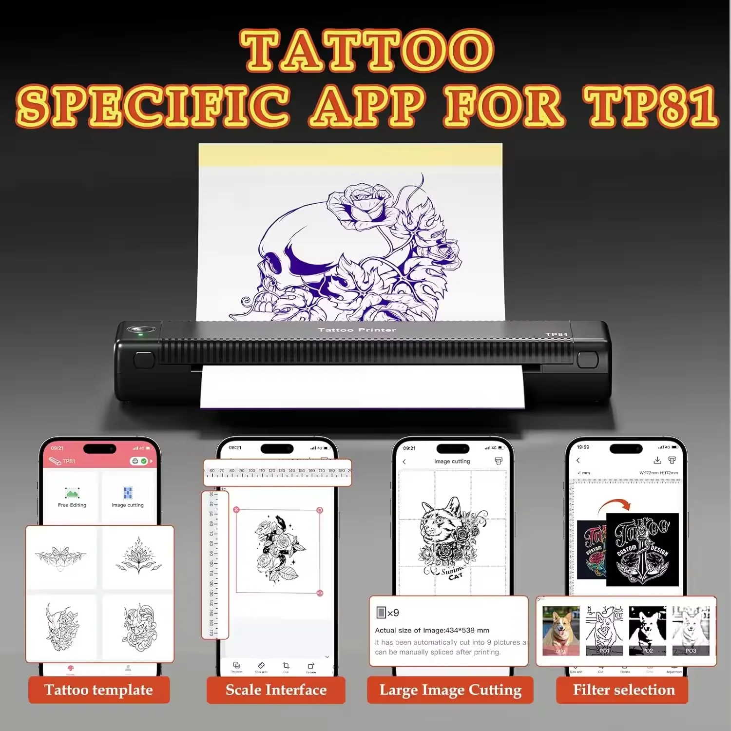 Imprimante de tatouage portable TP81 Bluetooth A4, machine de transfert thermique, copieur de tatouage, nouveau, 2024