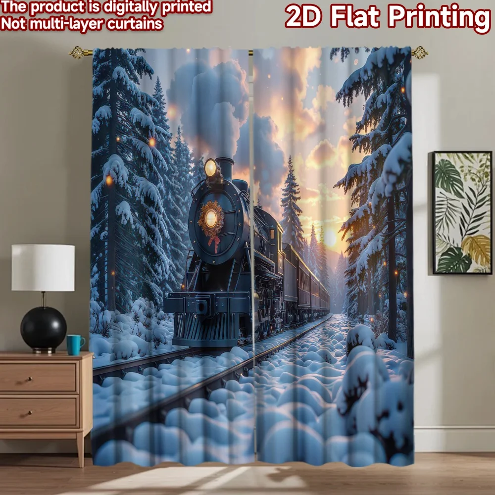 1 Stück 2D Flacher Fotohintergrund Weihnachts-Winter-Zug-Szene 100% Polyester Lebendige Feiertagskulisse