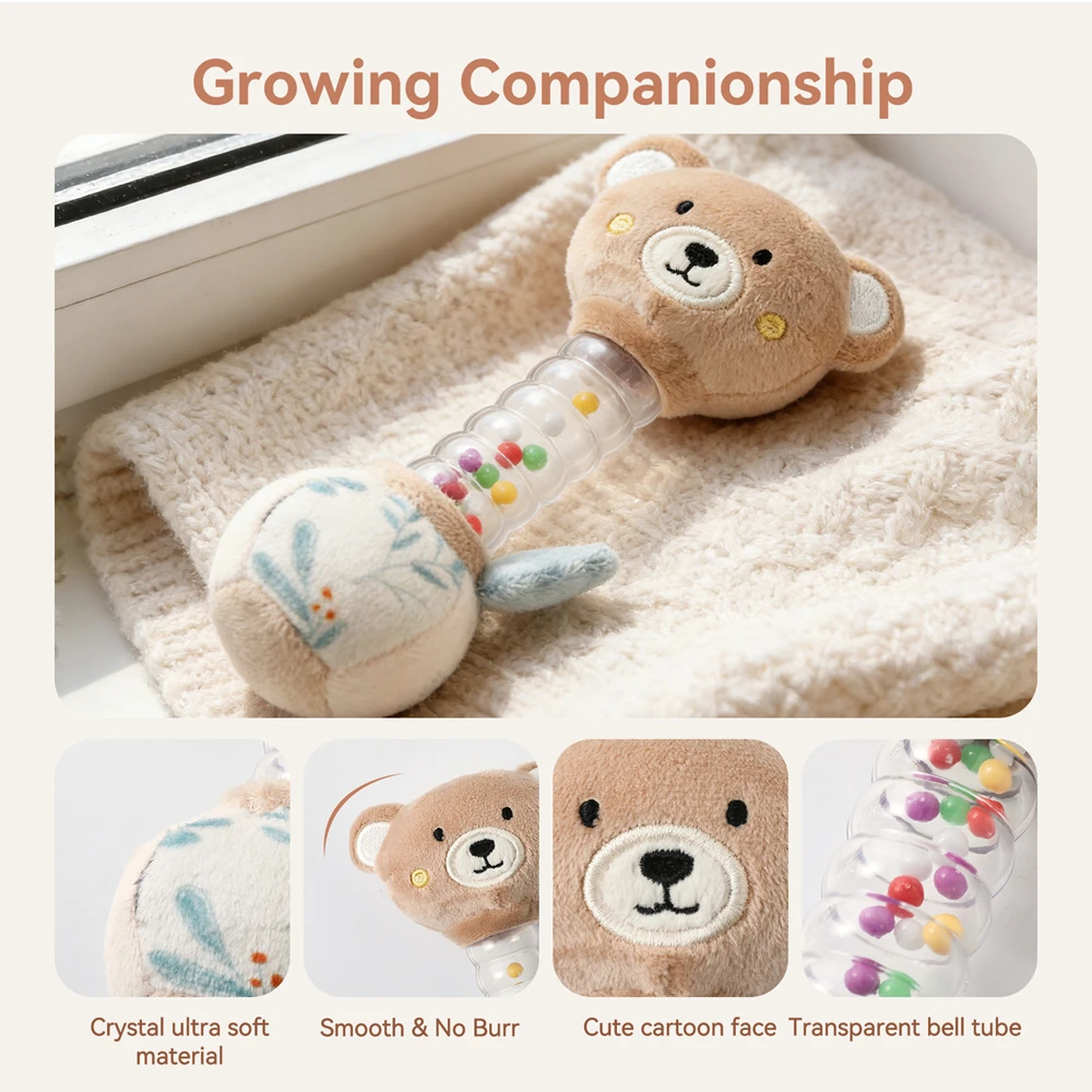 Plush Bear Rattle Toys – Soft & Safe Baby Toys, Built-in Bell, Sensory Learning Rattle , Portable Design for Babies Gifts
