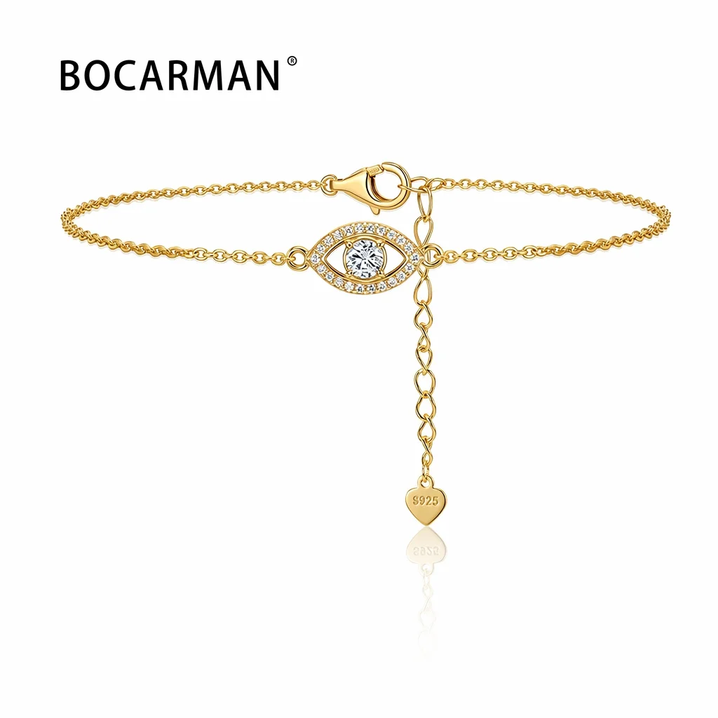 Bocarman 14K Gold Plated S925 Silver Evil Eye Moissanite Bracelet | GRA Certified VVS1 Protective Charm Enchanting Sparkle Gift
