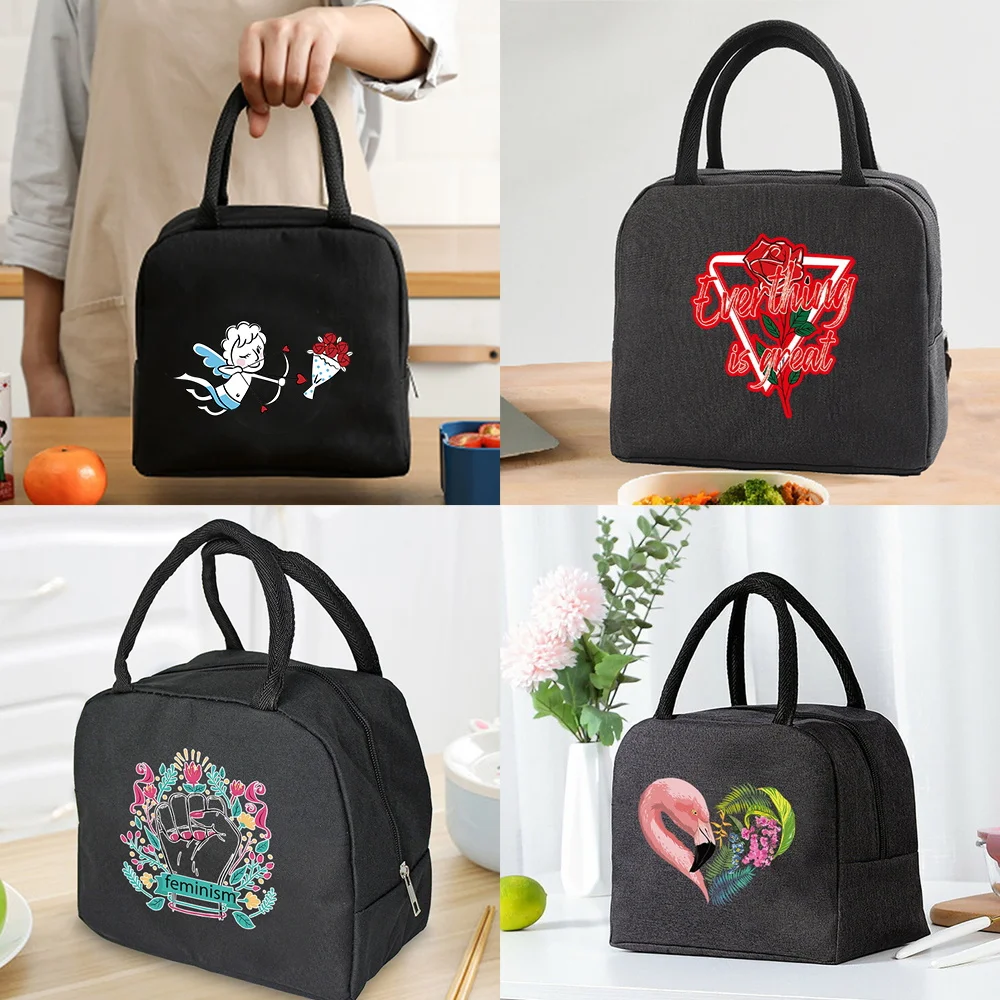 Lunch Bag Cooler Tote Portable Insulated Zipper Thermal Canvas Bag Food Picnic Unisex Travel Lunchbox Organizer Bags Color Print