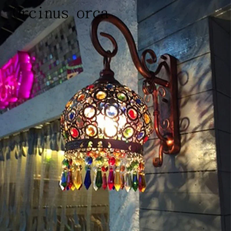 European style of the ancient Mediterranean crystal lamp iron bedroom bedside lamp wall lamp creative in Southeast Asia