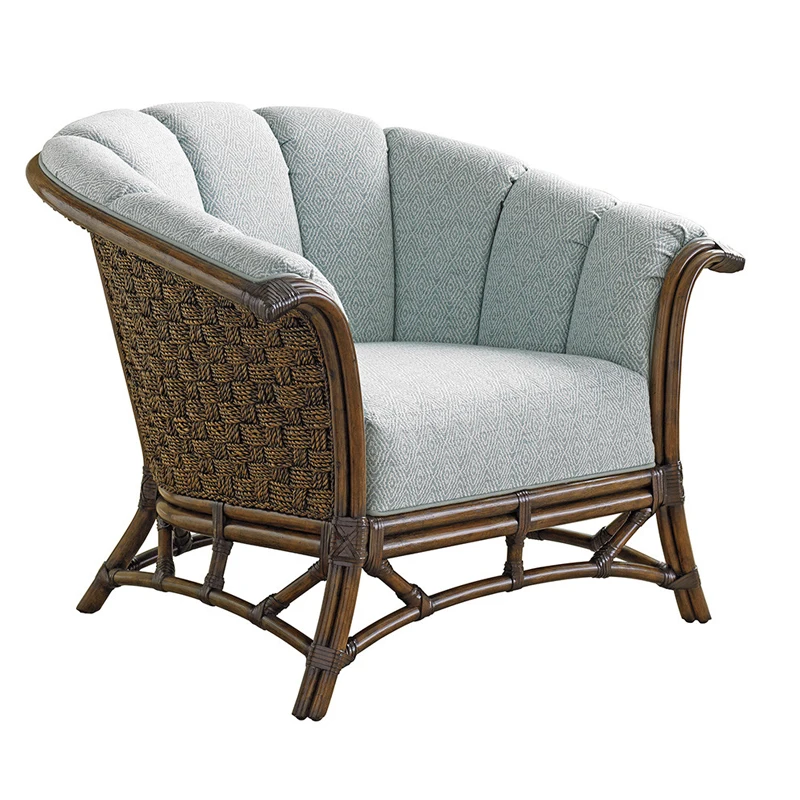 

Retro style binaural sofa chair all solid wood bamboo rattan study drinking tea leisure chair dark living room furniture