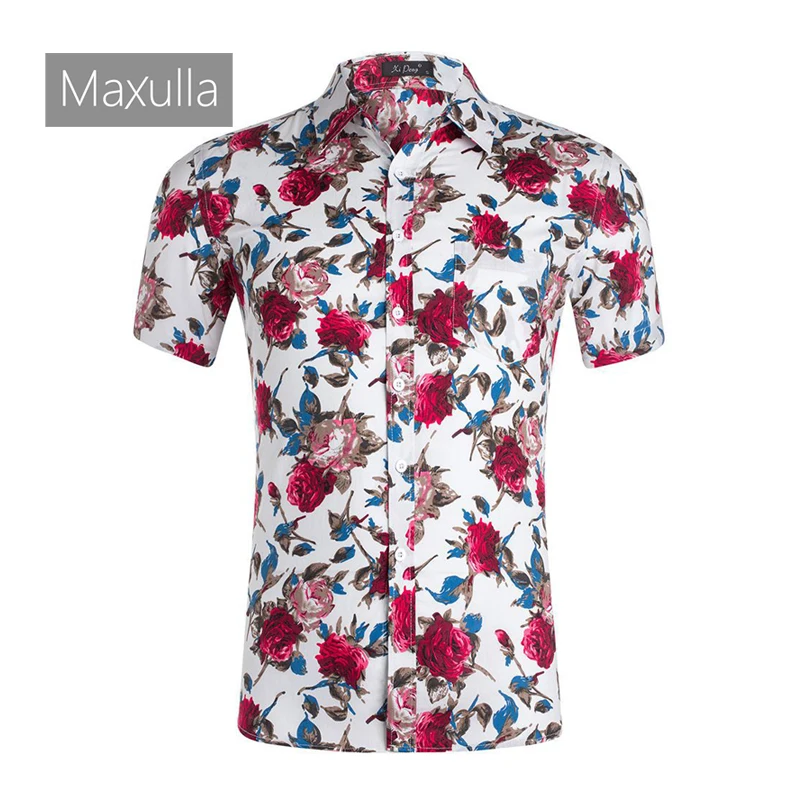 

Summer Men's Short Sleeve Shirt Outdoor Casual Cotton Flowers Shirt Fashion Slim Breathable Hawaiian Beach Shirts Men's Clothing