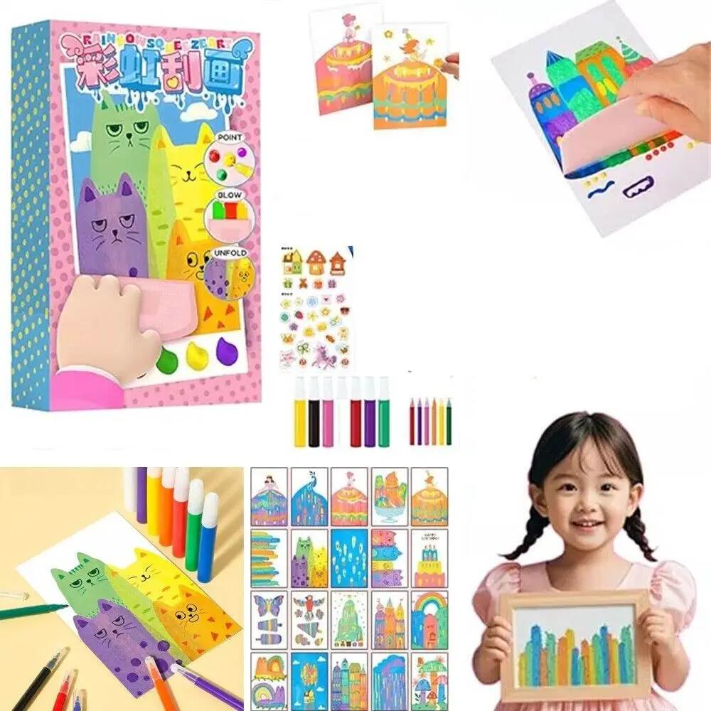 Squeegee Art Kids Paint Kit دهان داي قوس قزح دوت اللون خدش الحرفية مجموعة اليدوية الكتابة على الجدران خدش اللوحة ورقة