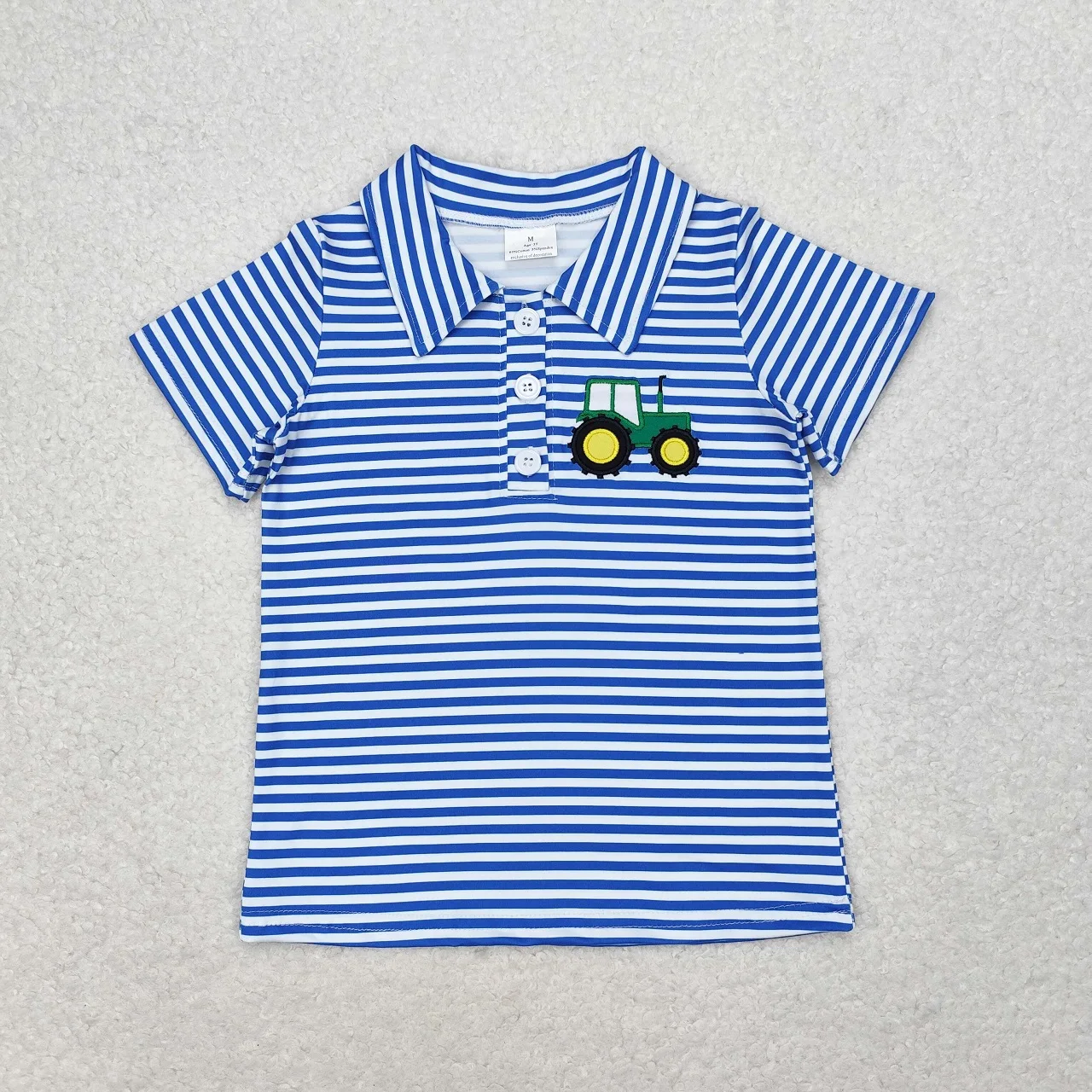 Wholesale Baby Boy Buttons T-shirt Summer Children Kids Short Sleeves Western Farm Shirt Toddler Cow  Horse Truck Tops Clothing