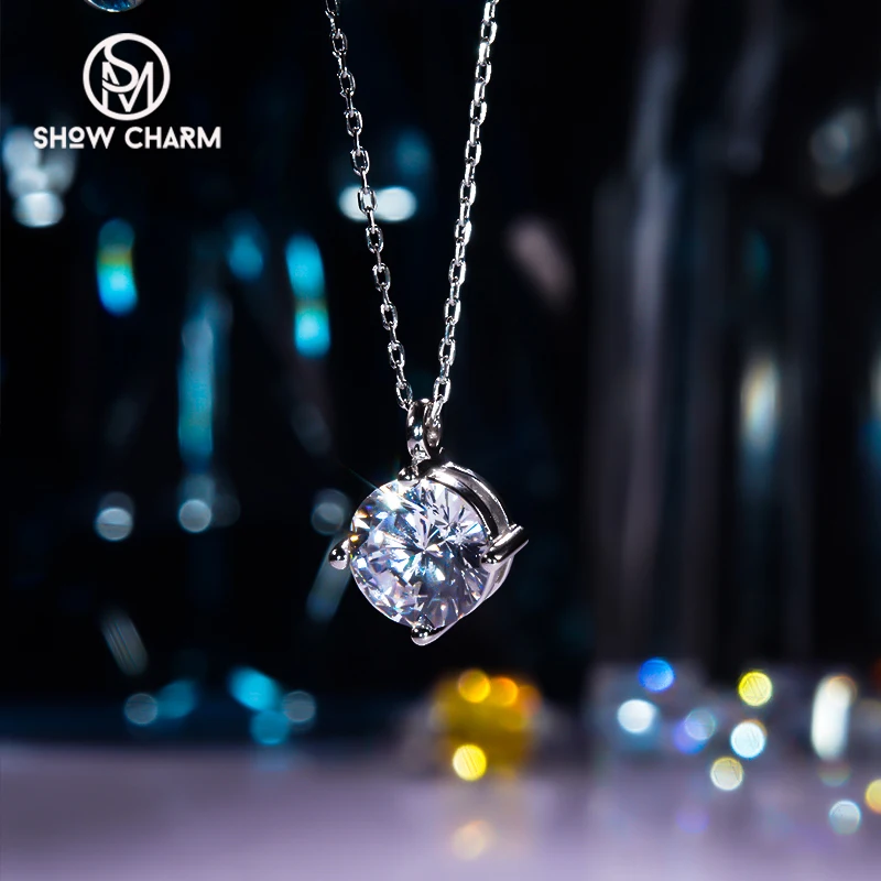 

100% Real S925 Sterling Silver Necklace for Women High Carbon Diamond Pendant Necklace O Chain Fine Jewelry Super Flash Summer