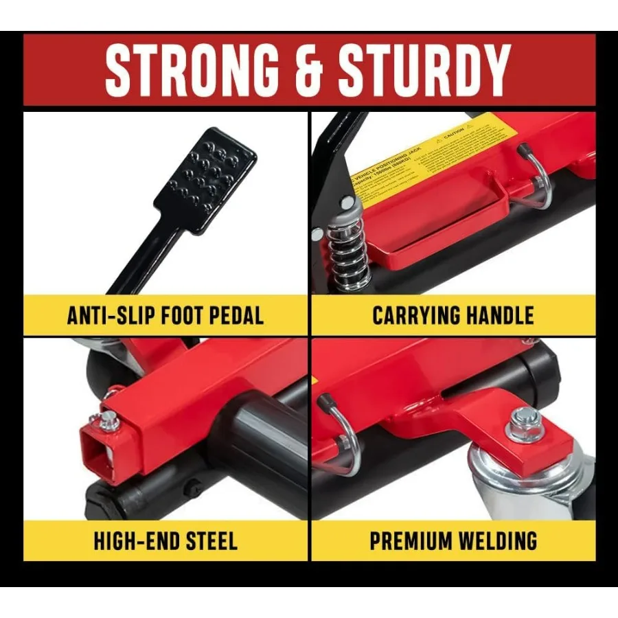 مجموعة من 2 مقبس هيدروليكي لعجلة السيارة دوللي - زلاجات سيارة بوزن 1500 رطل، مقبس تحديد موضع الإطارات مقاس 12 بوصة، رافعة دواسة القدم