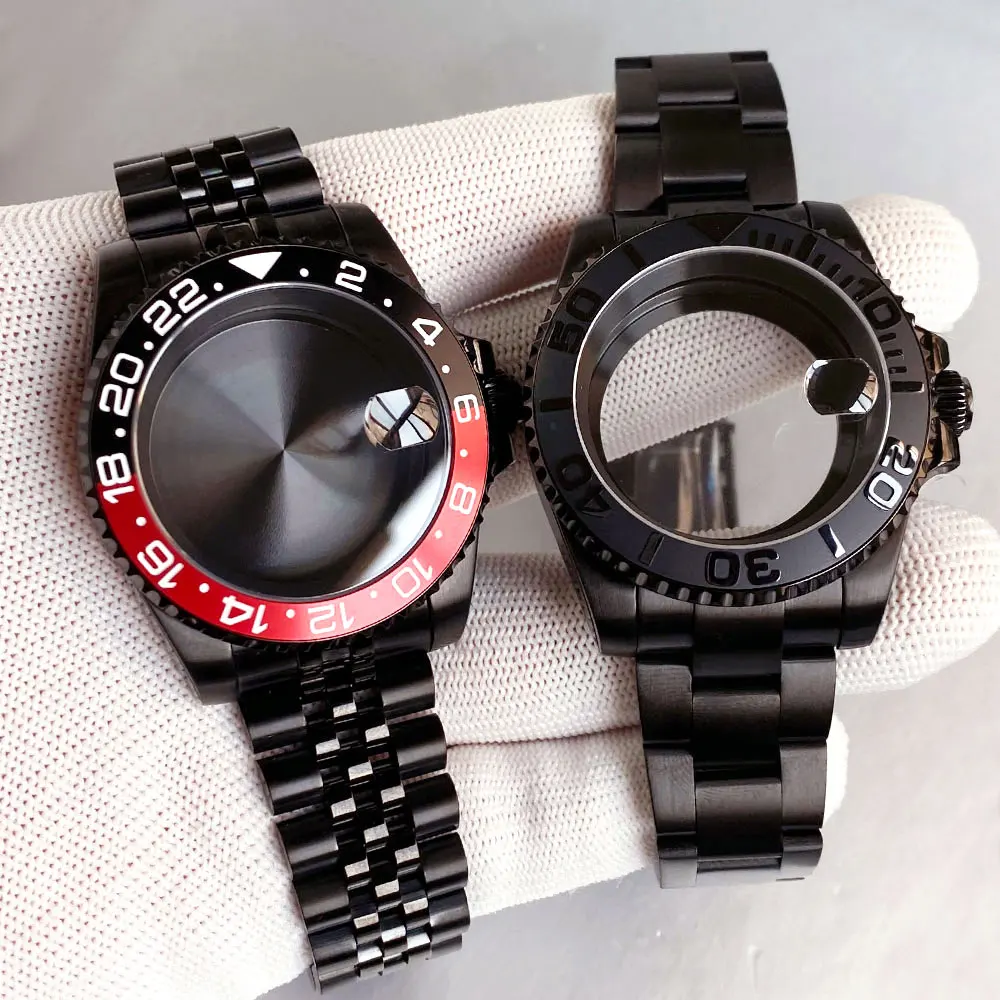 PVD Black 200M Dive Case 40mm Fit NH35 NH36 NH34 GMT ETA 2824 PT5000 Steel Watch Case Steel Bracelet Sapphire Glass Slide Buckle