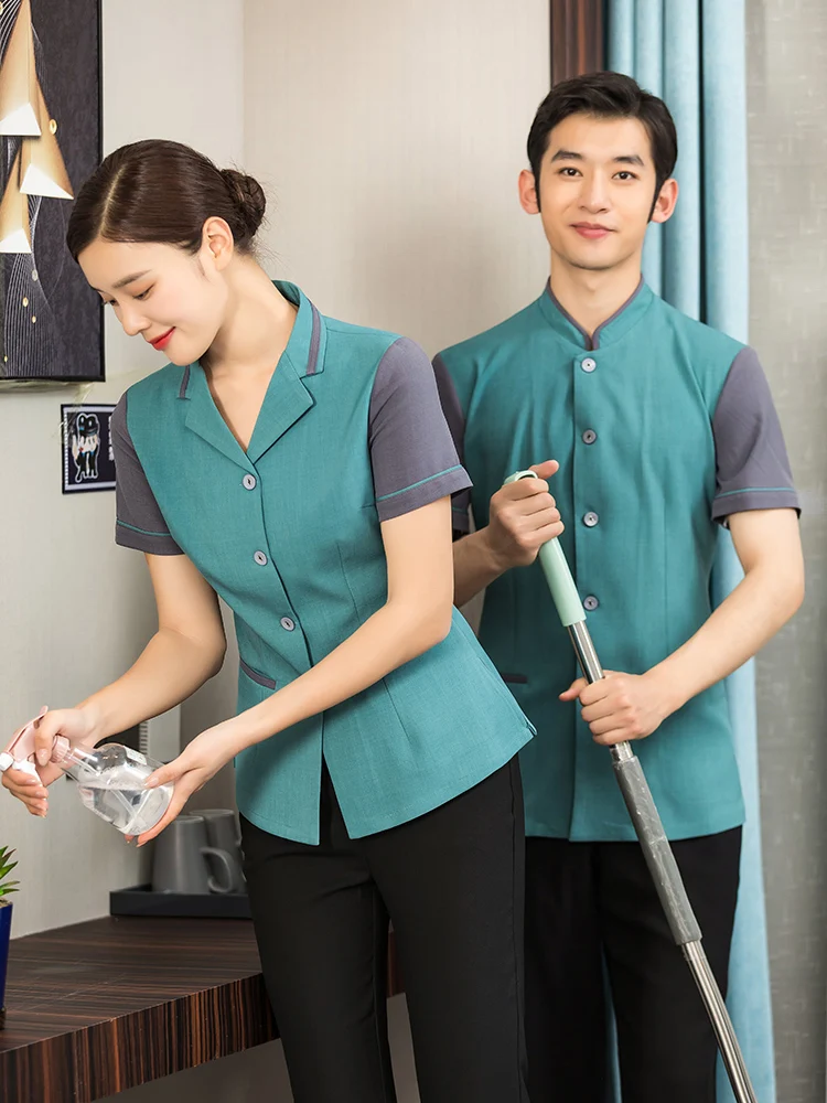 

Cleaner work clothes short sleeve suit hotel room attendant property cleaner aunt female clothes summer men