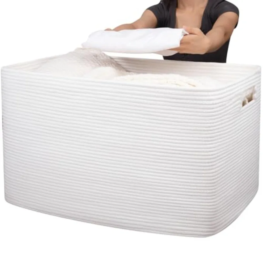 

OIAHOMY 118L Очень большая корзина для хранения из хлопкового каната, корзина для одеял, используется для организации грязной одежды в гостиной и спальне