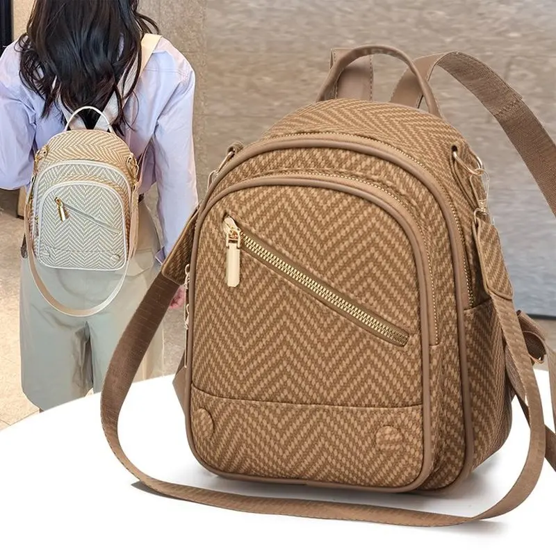 Black Nylon Mini Backpack for Women Casual Small Shoulder Bag with Multiple Zipper Pockets Top Handle for Daily Travel Work Use