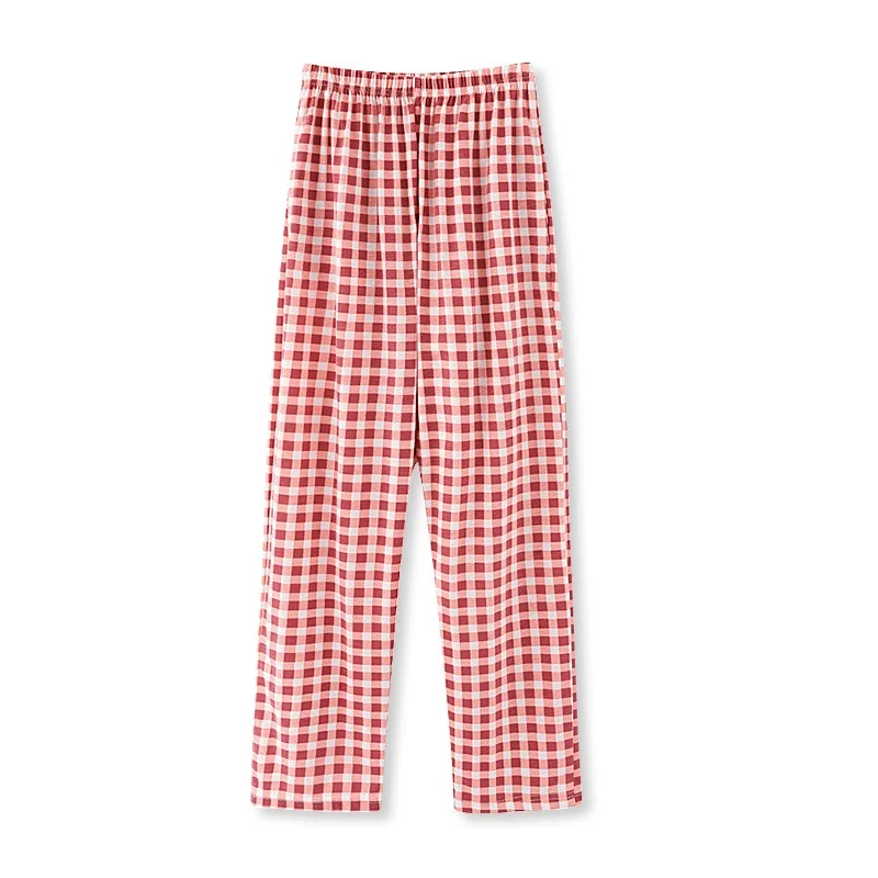 

Spring Summer Women's Pajama Pants Knitted Cotton M-4XL Plus Size Loose Versatile Home Pants Thin Plaid Sleeping Trousers