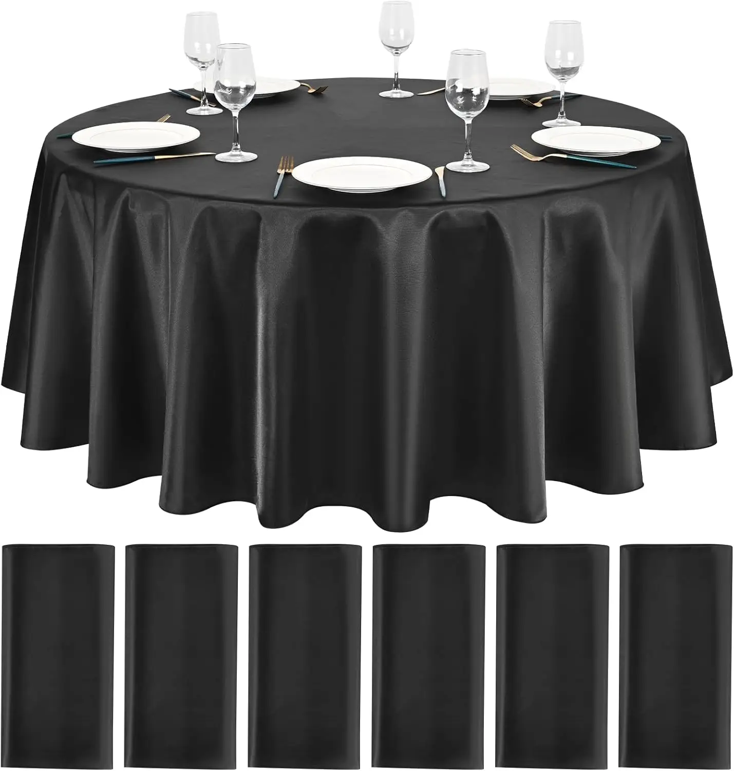 Nappe en satin noire ronde/rectangle, couverture de table en satin superposée, décoration de table pour événements de banquets de fête de mariage