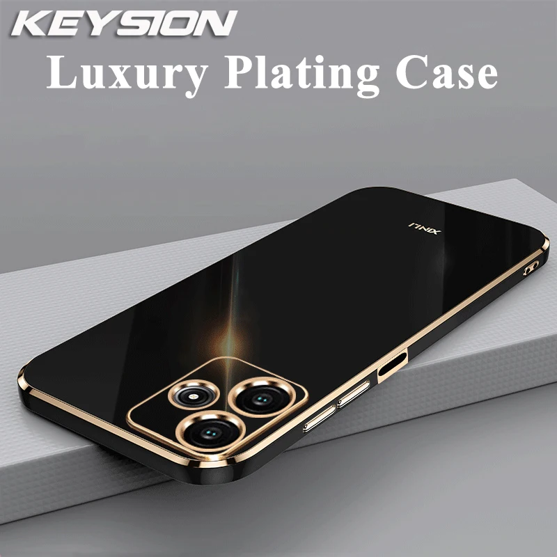 KEYSION Luxury Plating Case for Redmi 12 5G 12 4G Soft TPU Silicone Square Shockproof Phone Back Cover for Xiaomi POCO M6 Pro 5G