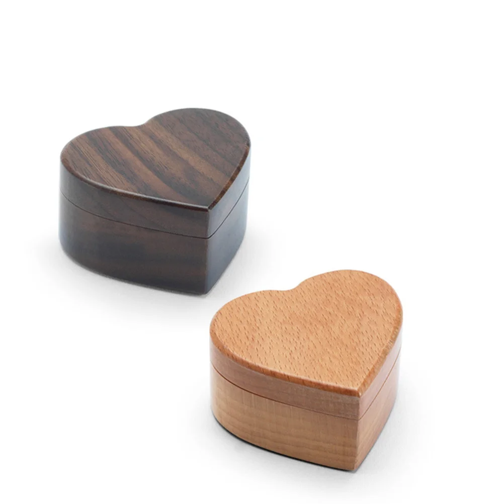 Heart Shaped Wooden Ring Box Beech Vintage Jewelry Storage Case Wedding Engagement Ring Holder Compact Travel Small Jewelry