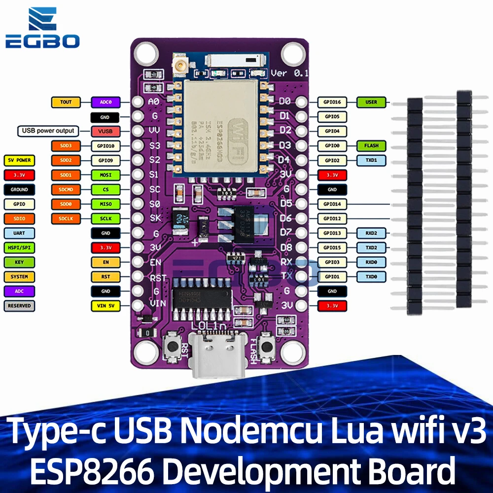 Type-c USB Nodemcu Lua wifi v3 ESP8266 Development Board Serial Wireless WiFi CH340 ESP-07 ESP-07S Module For Arduino