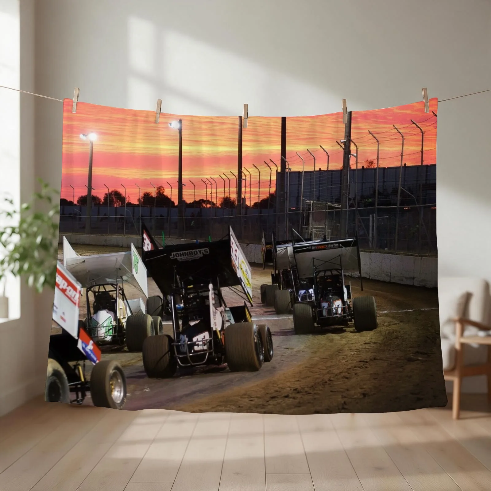 Sunset at the Speedway track. Throw Blanket couch cozy soft plush fuzzy picnic outdoor blanket
