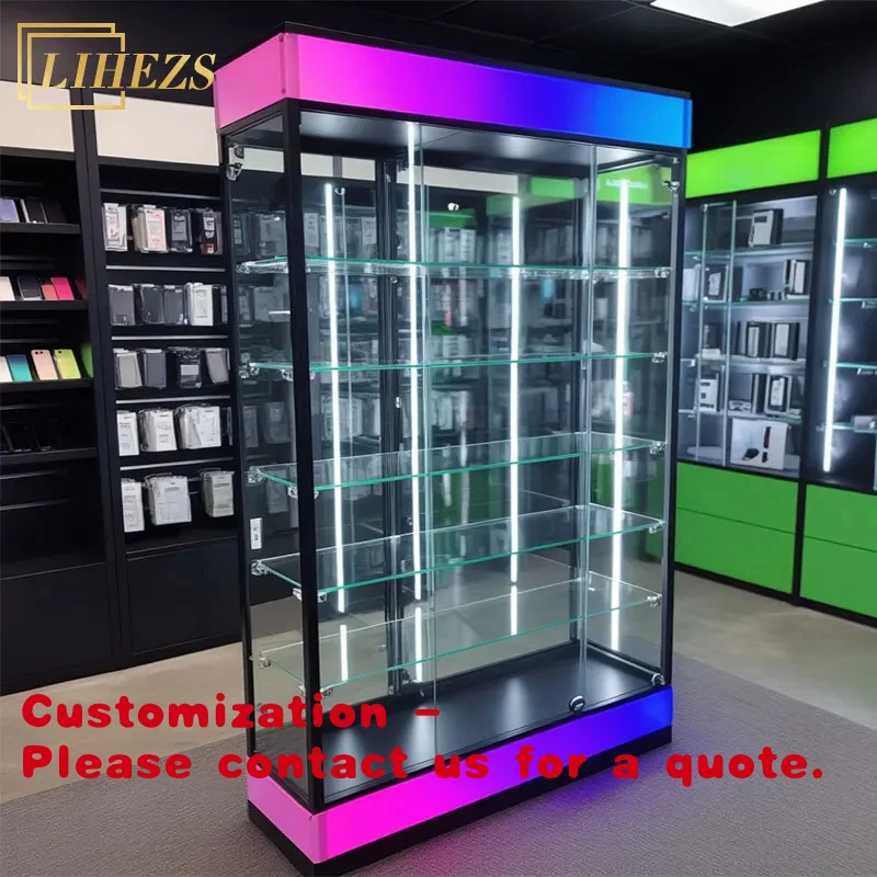 custom.Modern Tobacco Shop Display Cabinet High-end Retail Smoke Shop Glass Showcase with RGB LED Lighting