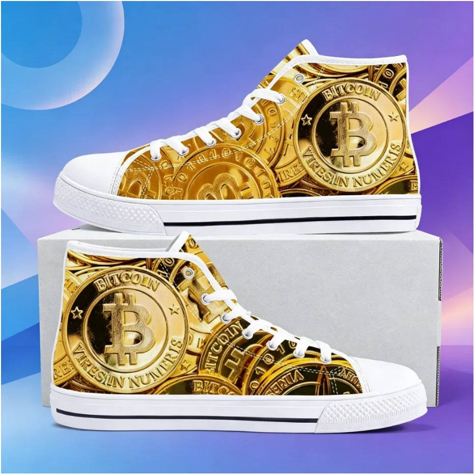 Bitcoin Custom High Top Sneakers Crypto Coin Print Lightweight Breathable Unisex Street Shoes