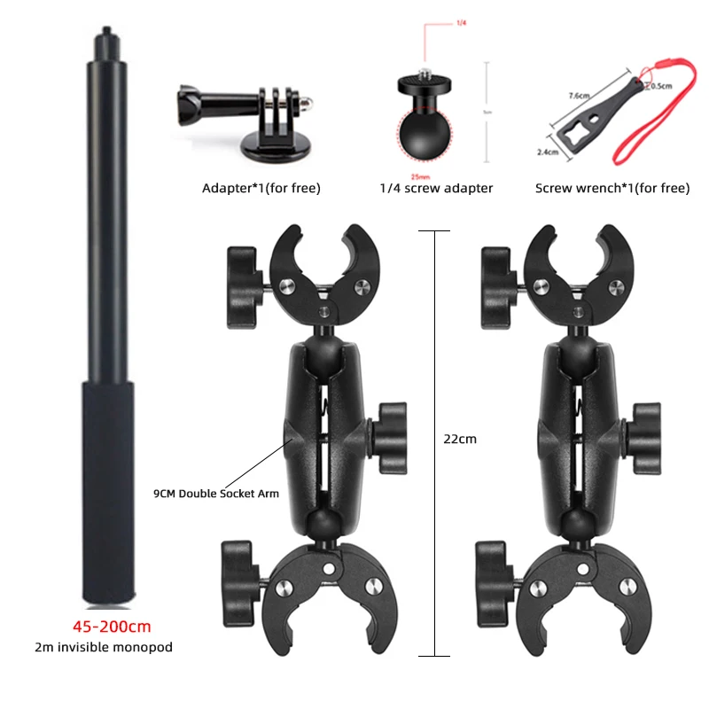 Motorcycle Panoramic Selfie Stick Bike Monopod Handlebar Mount Bracket for GoPro Hero 11 insta360 One X3 X2 Camera Accessories