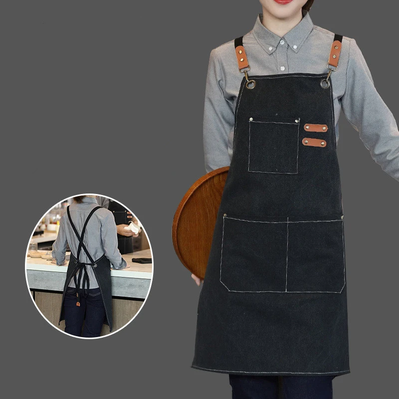 

Маслостойкий холщовый фартук с несколькими карманами — кухонный фартук унисекс для приготовления пищи и бариста, регулируемая посадка