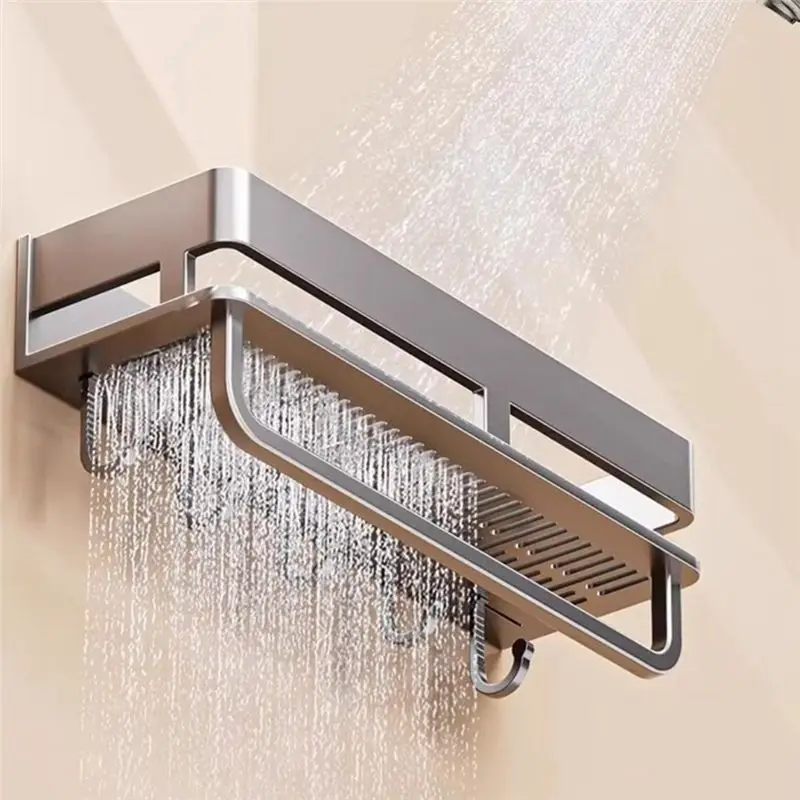 -November Easy To Install Moisture-Proof Bathroom Shelves Rustproof Wear-Resistant Shower Storage Rack With Hook Organizer