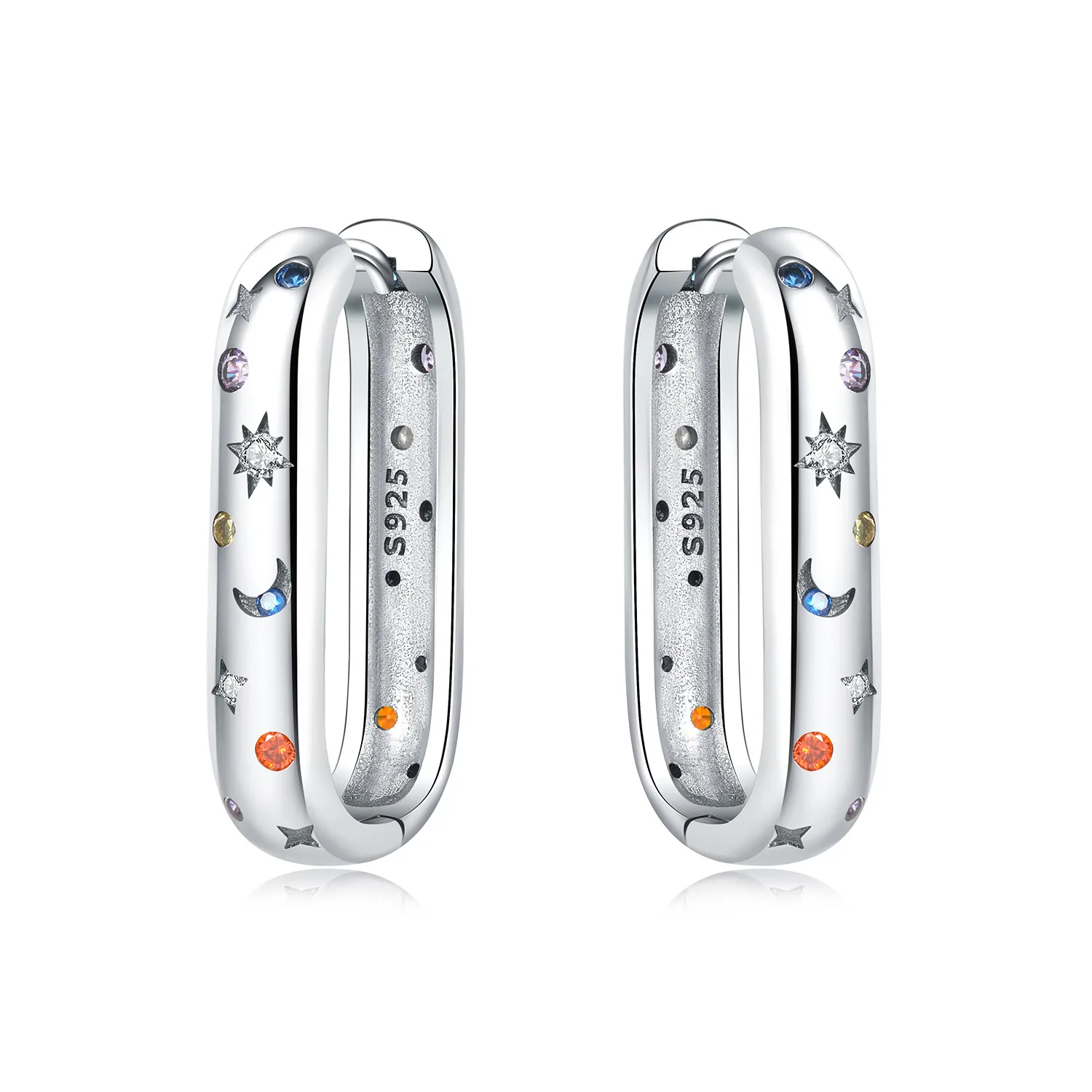 Pendientes de aro en forma de U con diseño de cielo estrellado colorido de plata de ley S925 de CYCUFF, joyería para mujer, regalos originales de aniversario a la moda