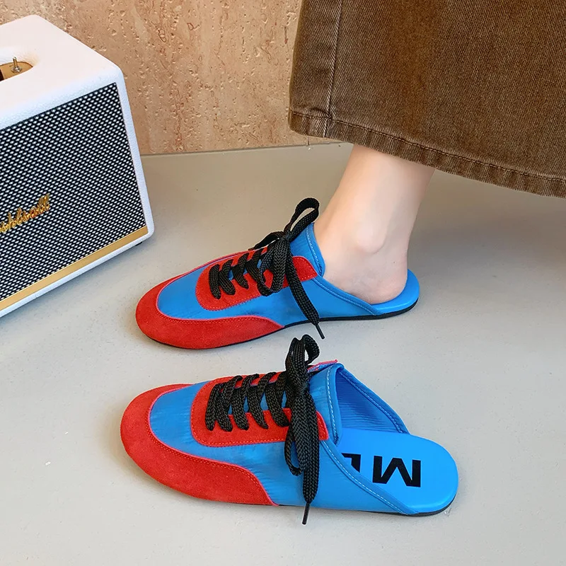 

Женские повседневные тапочки с закрытым носком, модные повседневные шлепанцы на плоской подошве с цветными блоками, универсальные удобные туфли без шнуровки на мягкой подошве