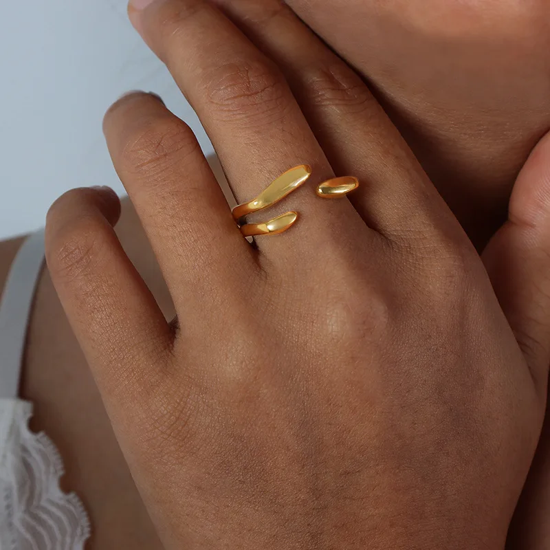 خواتم فولاذ مقاوم للصدأ 316L بسيطة للنساء ، مطلية بالذهب عيار 18 ، مقاومة للماء ، بدون تشوهات ، خاتم نسائي بسيط مفتوح ، مجوهرات نسائية #4