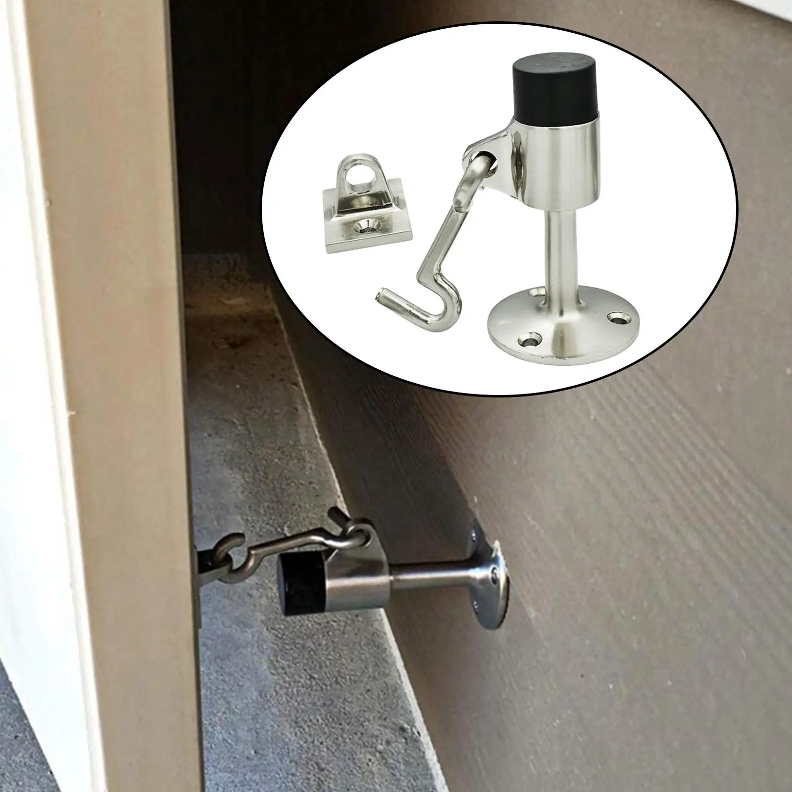 Door Stopper Door Stop Catch Holder with Hook Anti Collision Hold Door Open Security Device Rubber Bumper Homeware Doorstop