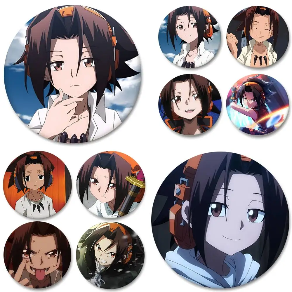 1pc Yoh Asakura Cartoon Style Badge Brooches On Backpack Decoration Round Enamel Pins For Accessorys