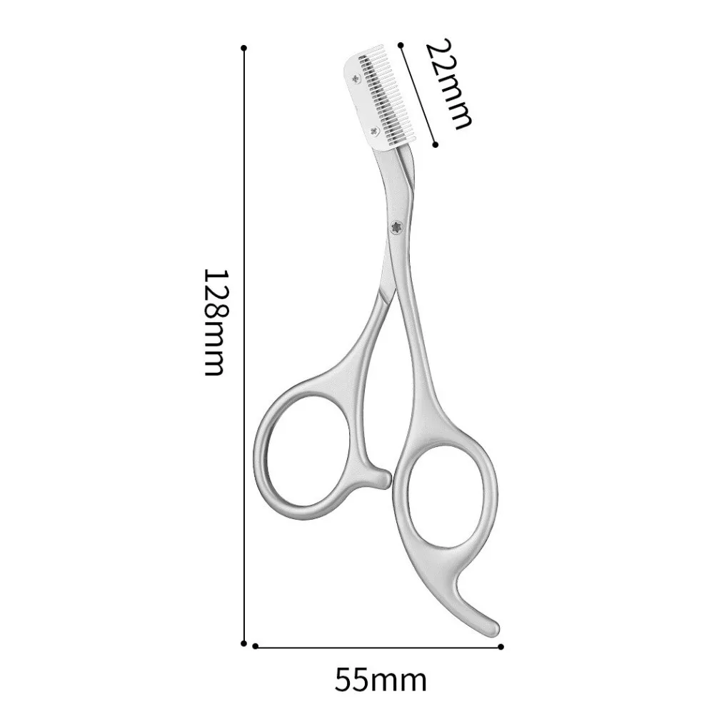 Stainless Steel Eyebrow Scissors Metal Texture All-in-One Shaper Eyebrow Trimmer Built-in Comb Grooming Tool Creating Eyebrows