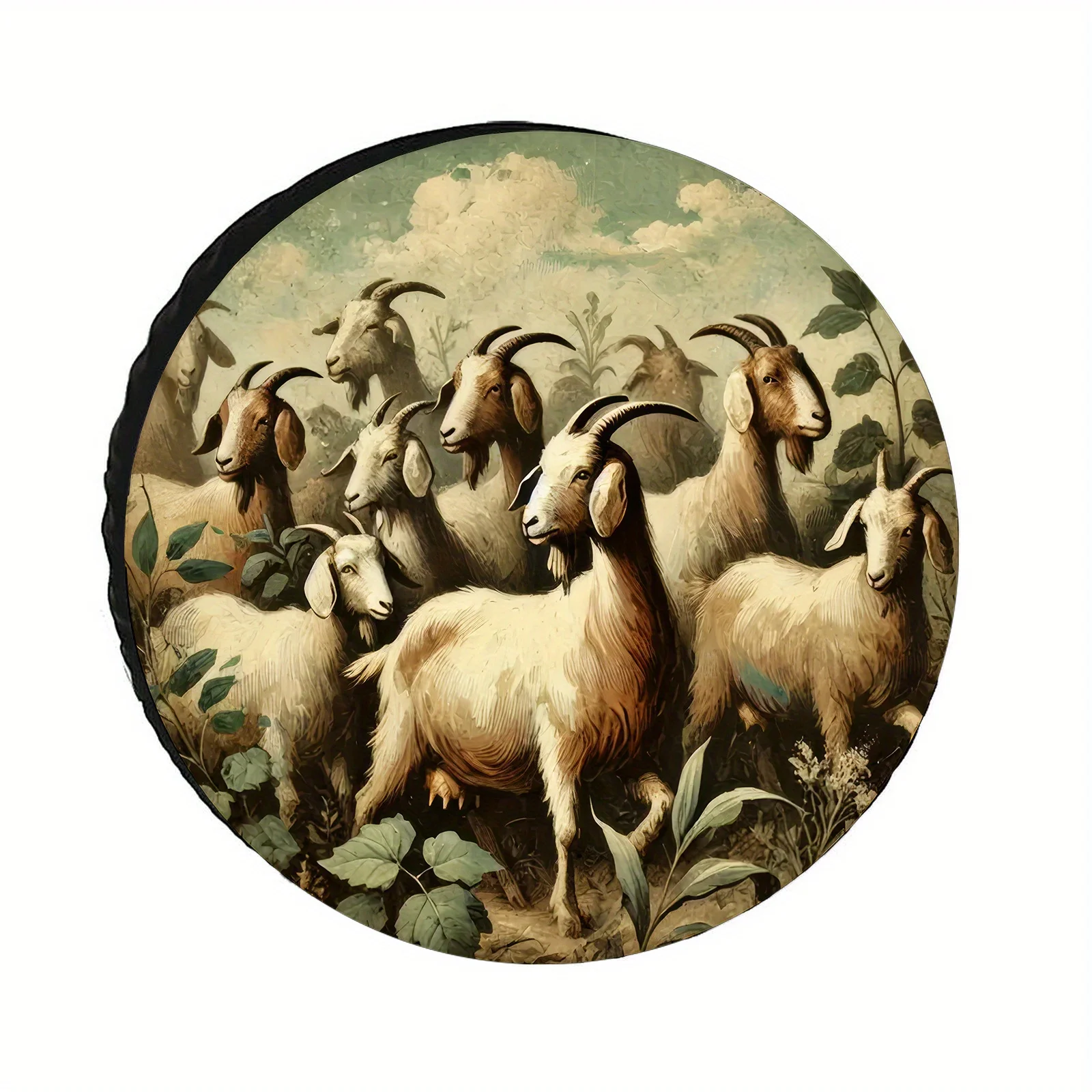 Goat Pattern Design, The Tire Cover And Spare Tire Cover Are Made Of Elastic Polyester Fabric, Easy To Install, Snug Fit, Tear-R