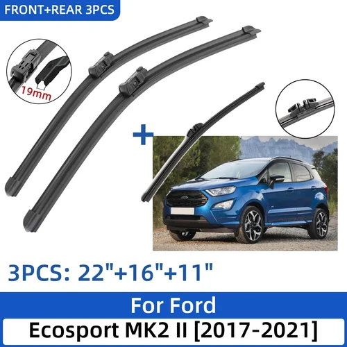 Para Ford Ecosport MK2 II 2017-2021 22 ""+ 16"" + 11 ""escobillas de limpiaparabrisas delanteras y traseras accesorios para cortador de ventana 2020 2021