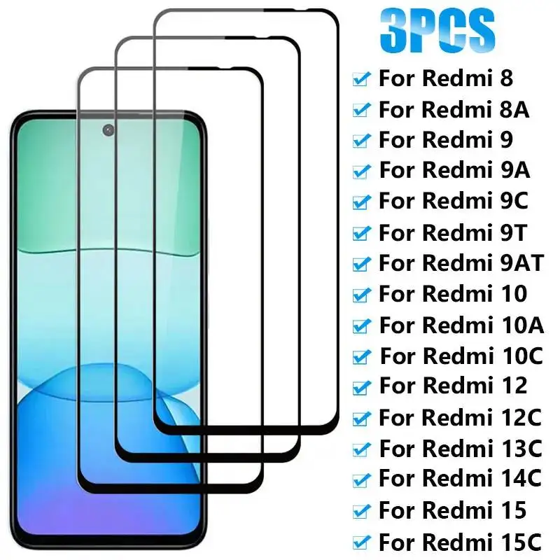 

3PCS Tempered Xiaomi 13C 14C 15 15C 12 12C 5G Screen Protector For Redmi 10 10C 10A 9A 9C 9AT 9 8 8A Glass