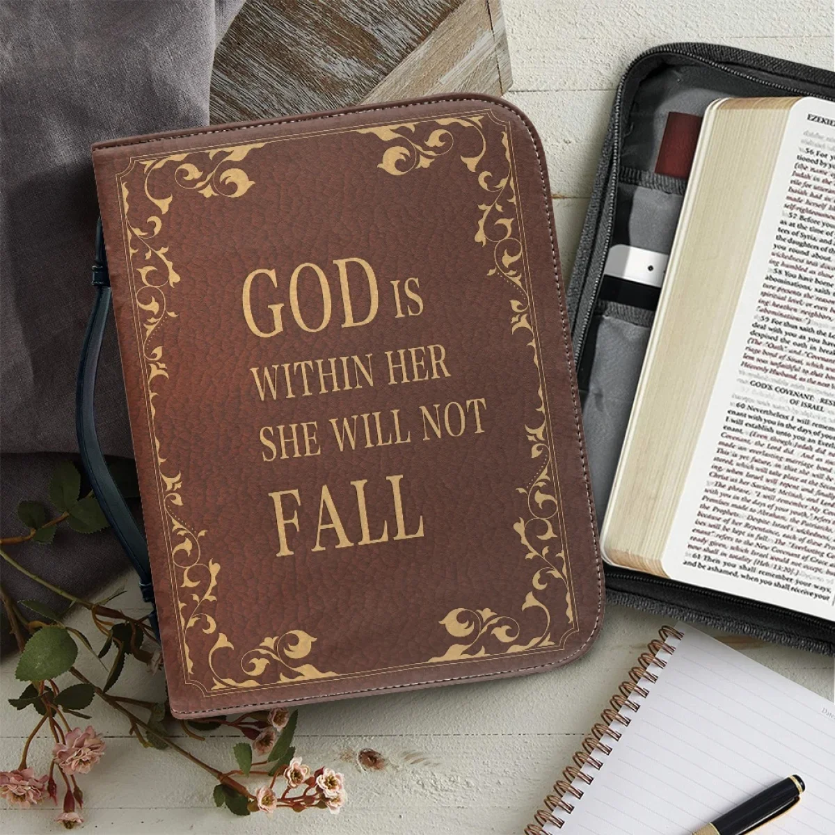 

Fashion New Leather Bible Verse Printing Bible Bag for Women Zippered Handle Handbags Hot Bible Study Book Holy Storage Boxes