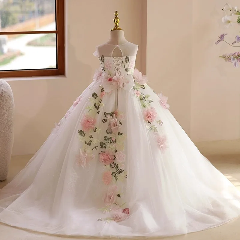Girls' Dress High-End Mori Style Floral Little Host Show Piano Performance Dress Birthday Flower Girl Princess Dress French Styl
