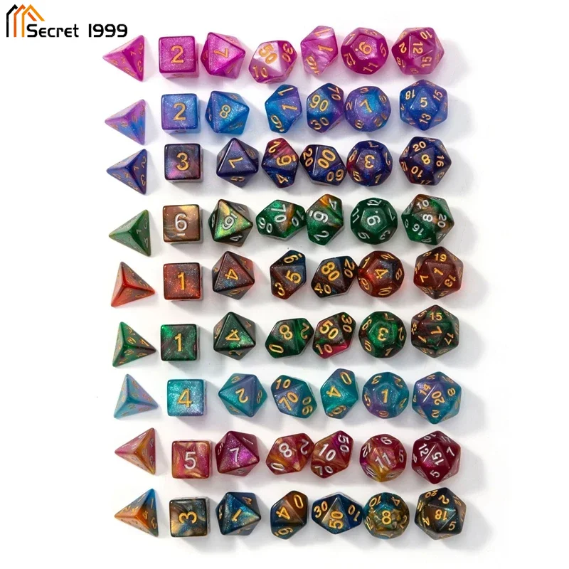 7pcs/set Blue Starry Sky Dice For Dnd Dungeons And Dragons Table Games D&d Rpg Tabletop Roleplaying