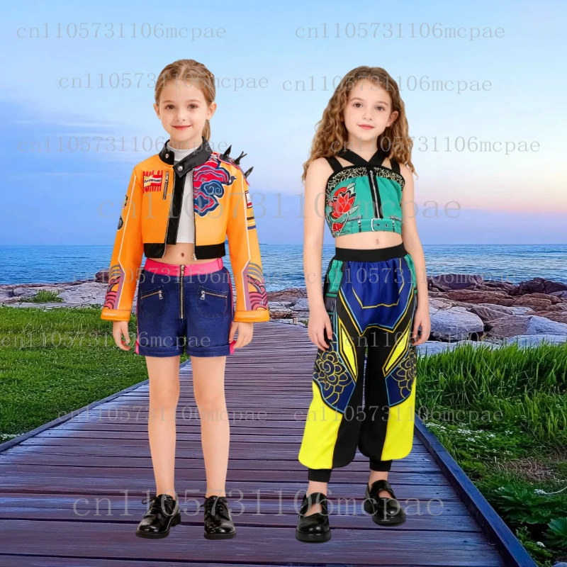 أزياء الفتيات شيطان هنتر رومي زوي الفتيات الهيب هوب مجموعة هالوين لعب الأدوار فستان كرنفال زي + قلادة في الأوراق المالية #1