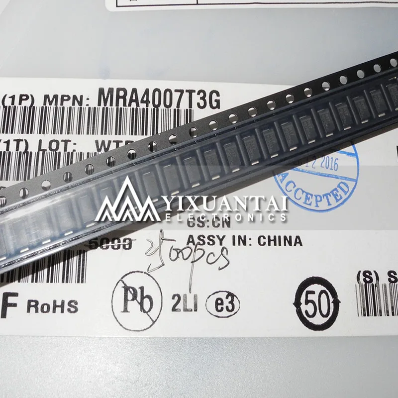 

50-500pcs/lot Free shipping MRA4007T3G MRA4007T MRA4007 DIODE GEN PURP 1KV 1A SMA New Original Marking:R17