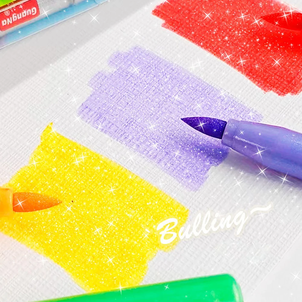 Imagem -03 - Metallic Glitter Highlighter Brush Pen Suave Dica Escrita para Journaling Espumante Marcador de Notas Projetos de Arte 12 Cor