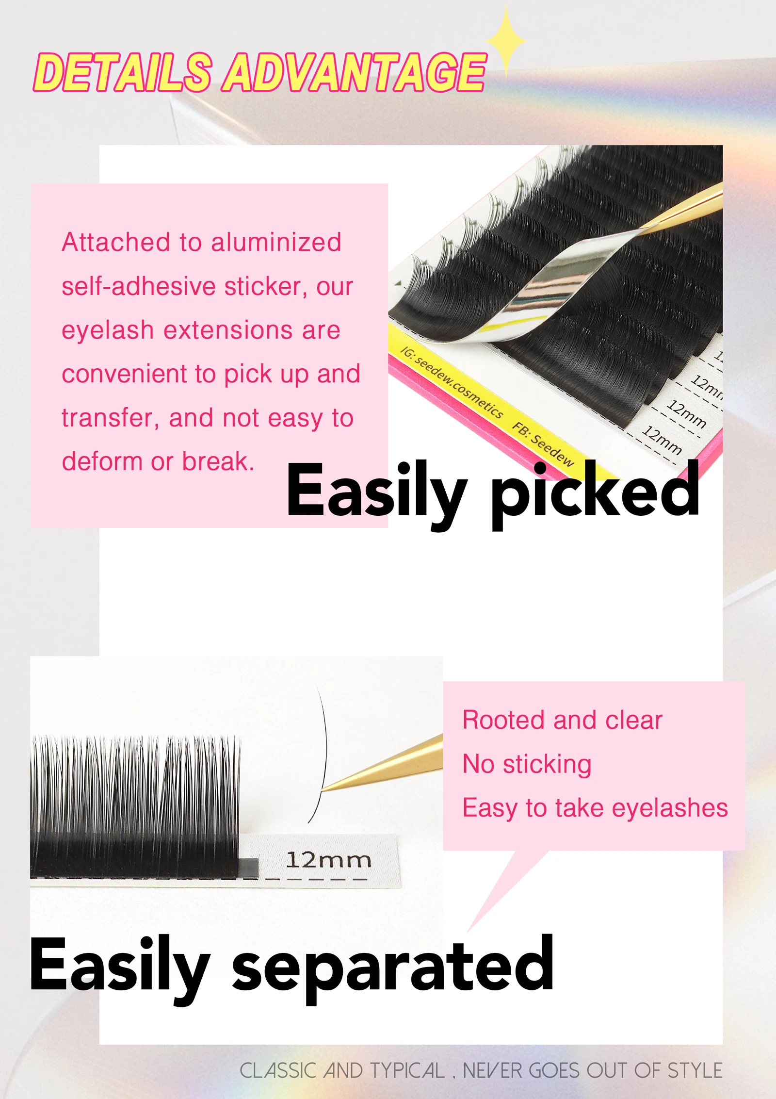 SEEDEW 0,07/0,05/0,15mm B/C/D/DD Curl Klassische Wimpern Faux Einzelwimpern Professionelle Natürliche Wimpernverlängerungen – Detail 4
