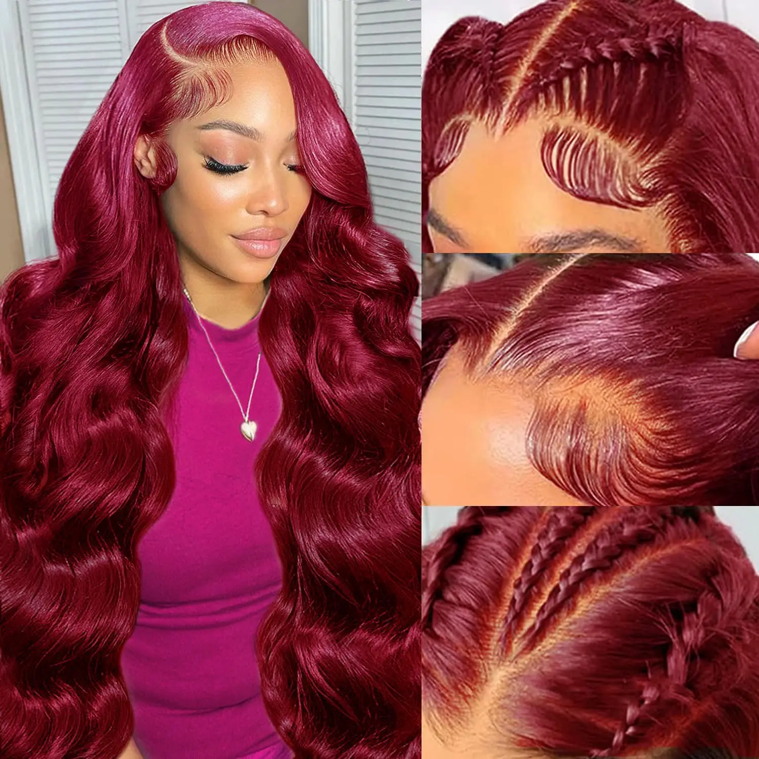 

FABA Burgundy Body Wigs Human Hair 99j Colored Wigs Human Hair 13x4 HD Lace Frontal Wigs with Baby hair 180% Density For Women