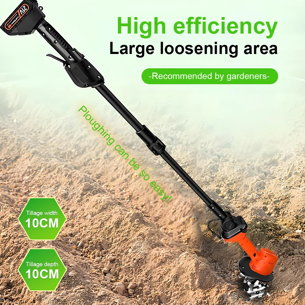 Cordless Electric Handheld Microtiller 21V-24V Battery Powered Handheld Mini Tiller Portable Electric Soil Cultivator