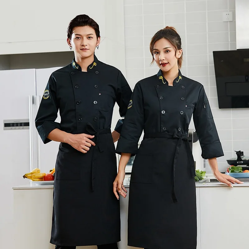 Chef Uniform Long Sleeve Autumn and Winter Clothes Western Restaurant after Catering Wholesale Restaurant Canteen Work Clothes p