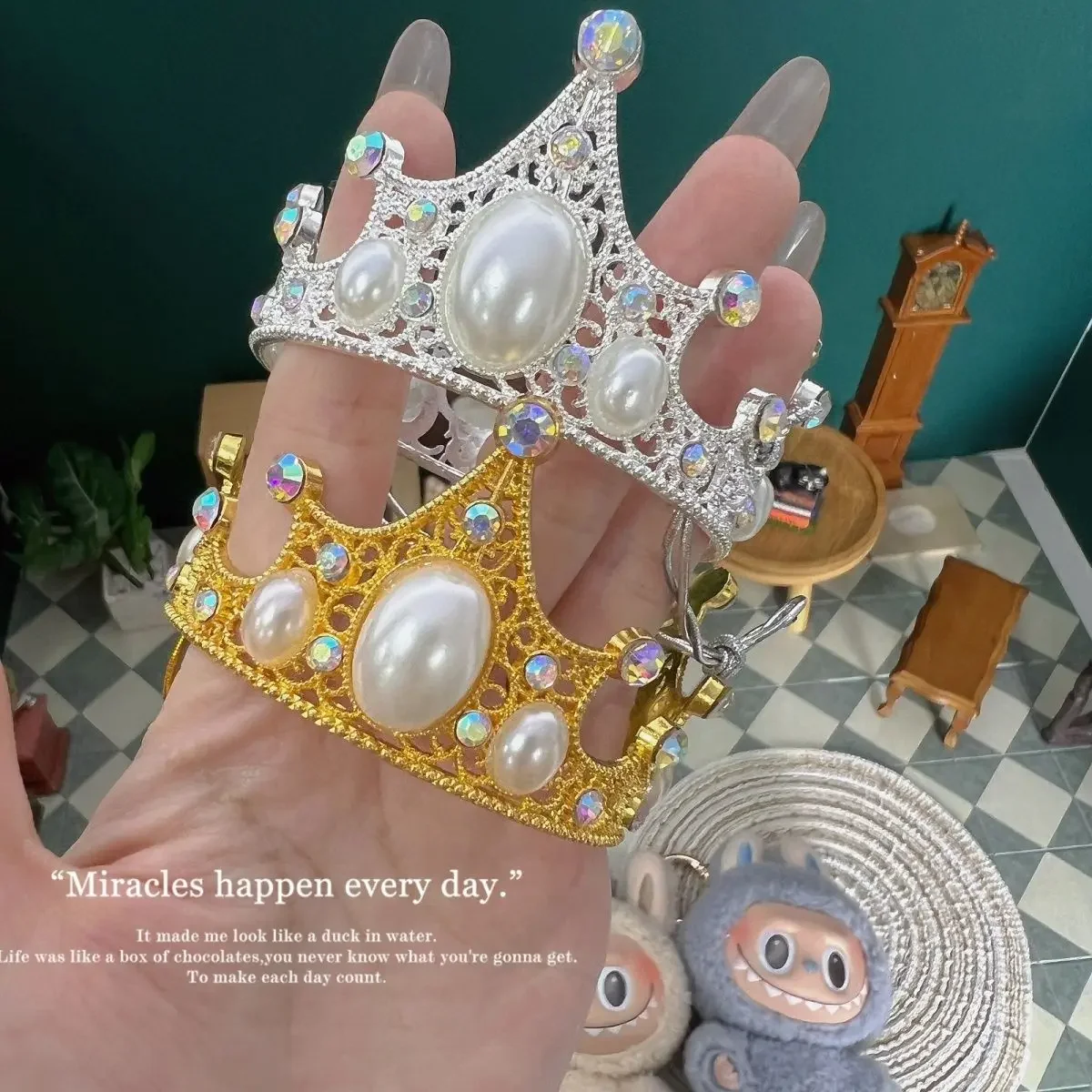 17cm Labubu idole couronne chapeaux accessoires mignon Kpop Exo zweet van capuche en peluche poupée bricolage filles accessoires