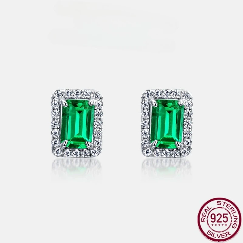 

Новые серьги из чистого серебра S925, классические геометрические выращивающие изумрудные ретро легкие роскошные серьги, свадебные украшения